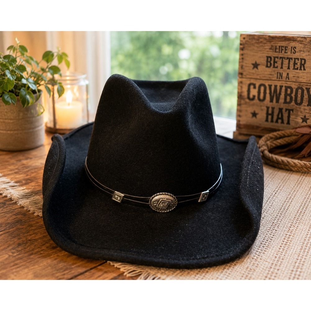 STETSON Crushable Black Wool Cowboy Hat Small Water Repellent Western USA